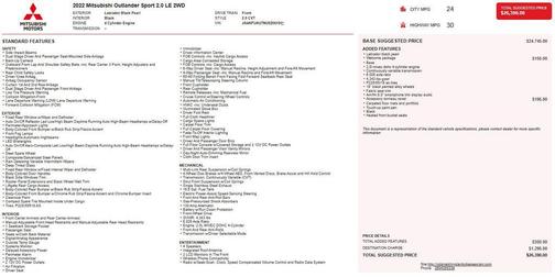 2022 Mitsubishi Outlander Sport 2.0 LE