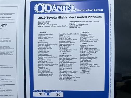 2019 Toyota Highlander Limited Platinum