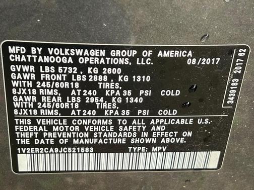 2018 Volkswagen Atlas 3.6L SEL