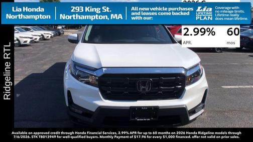 Platinum White Pearl 2026 Honda Ridgeline RTL