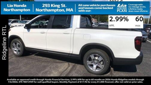 Platinum White Pearl 2026 Honda Ridgeline RTL