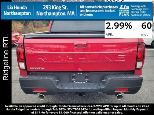 Radiant Red Metallic II 2026 Honda Ridgeline RTL