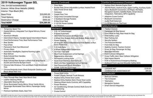White Silver Metallic 2019 Volkswagen Tiguan 2.0T SEL