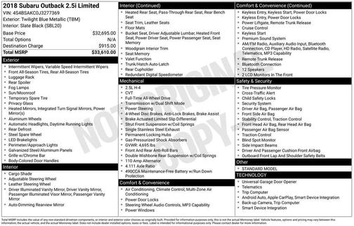 2018 Subaru Outback 2.5i Limited