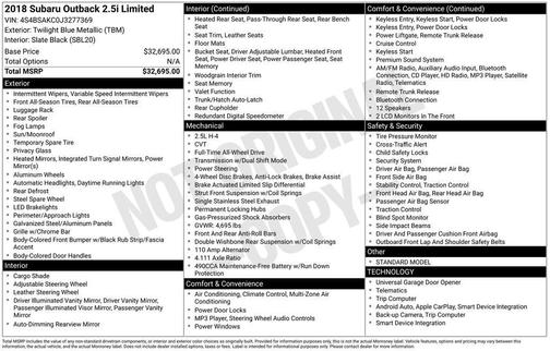 2018 Subaru Outback 2.5i Limited