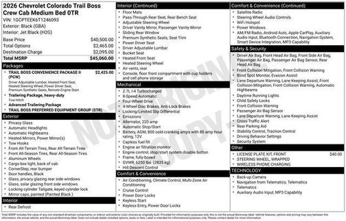 Black 2026 Chevrolet Colorado Trail Boss
