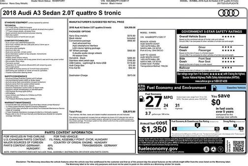 Nano Gray Metallic 2018 Audi A3 2.0T Premium