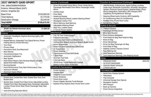 Gray 2027 INFINITI QX80 SPORT