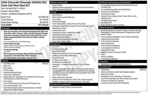 2026 Chevrolet Silverado 2500 Crew Cab, Standard Bed, XR2, 4WD