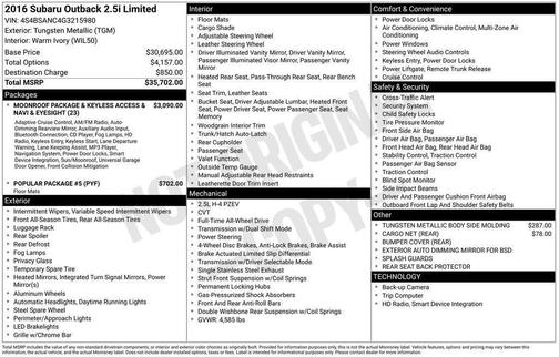 2016 Subaru Outback 2.5i Limited