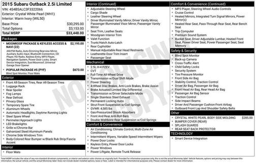 2015 Subaru Outback 2.5i Limited