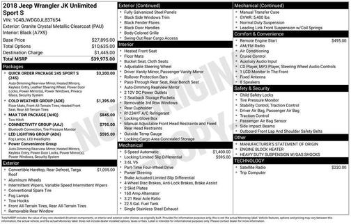 2018 Jeep Wrangler JK Unlimited Sport
