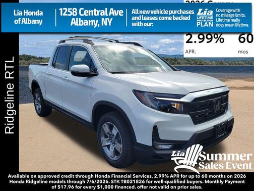 Platinum White Pearl 2026 Honda Ridgeline RTL