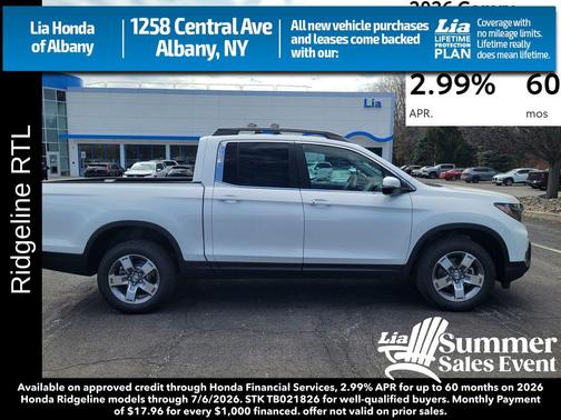 Platinum White Pearl 2026 Honda Ridgeline RTL