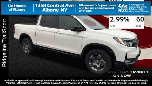 Platinum White Pearl 2026 Honda Ridgeline TrailSport