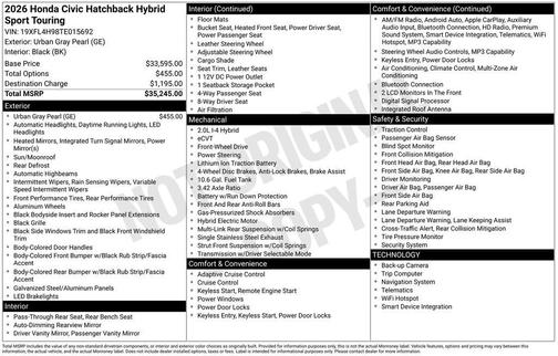 Urban Gray 2026 Honda Civic Hybrid Sport Touring