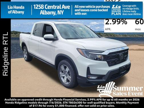 Platinum White Pearl 2026 Honda Ridgeline RTL