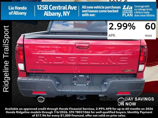 Radiant Red Metallic II 2026 Honda Ridgeline TrailSport