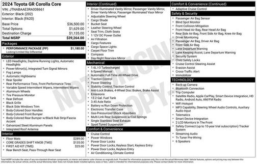 Black 2024 Toyota GR Corolla Core