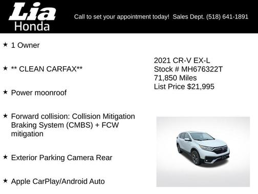 Platinum White Pearl 2021 Honda CR-V AWD EX-L
