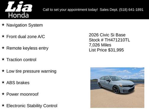 Urban Gray Pearl 2026 Honda Civic Si Base