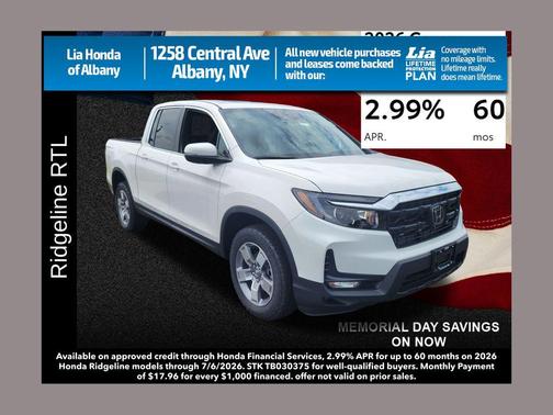 Platinum White Pearl 2026 Honda Ridgeline RTL