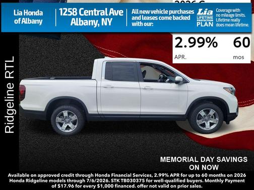Platinum White Pearl 2026 Honda Ridgeline RTL