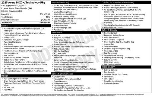Lunar Silver Metallic 2025 Acura MDX Technology Package
