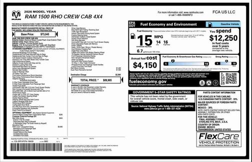 2026 RAM 1500 RHO Crew Cab 4x4 5'7' Box
