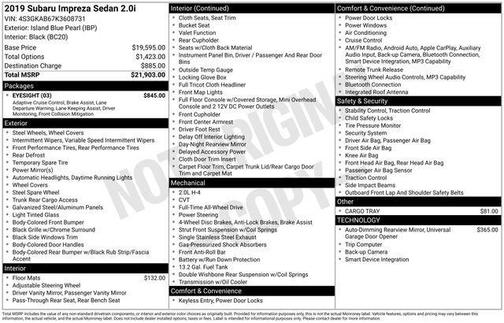 2019 Subaru Impreza 2.0i