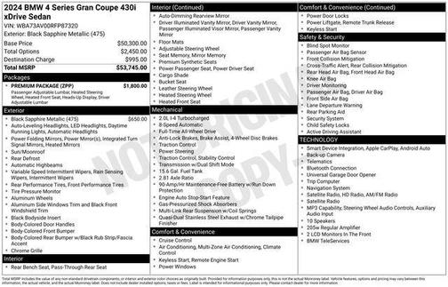 Black Sapphire Metallic 2024 BMW 430 Gran Coupe i xDrive