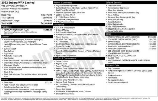 2022 Subaru WRX Limited