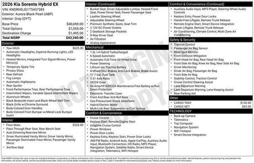 Aurora Black Pearl 2026 Kia Sorento Hybrid EX