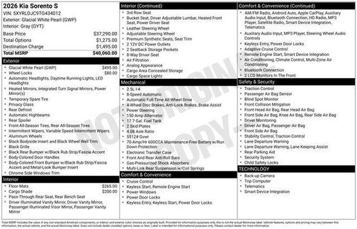 Glacial White Pearl 2026 Kia Sorento S
