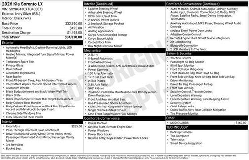 Ivory Silver 2026 Kia Sorento LX