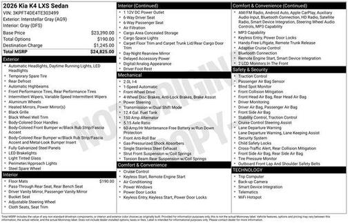 Interstellar Gray 2026 Kia K4 LXS