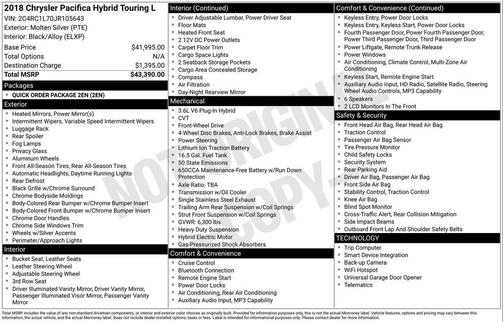 2018 Chrysler Pacifica Hybrid Touring L