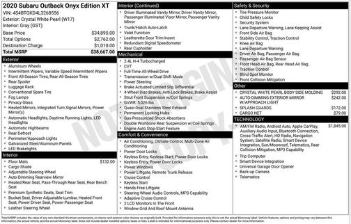 2020 Subaru Outback Onyx Edition XT