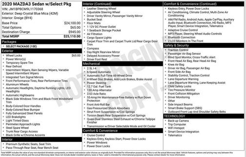 2020 Mazda Mazda3 AWD w/Select Package