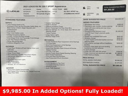 2022 Lexus RX 350 F SPORT Appearance
