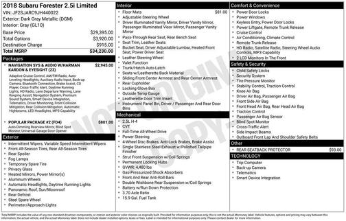 2018 Subaru Forester 2.5i Limited
