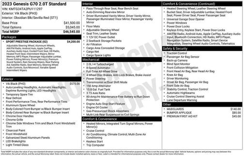 2023 Genesis G70 2.0T AWD