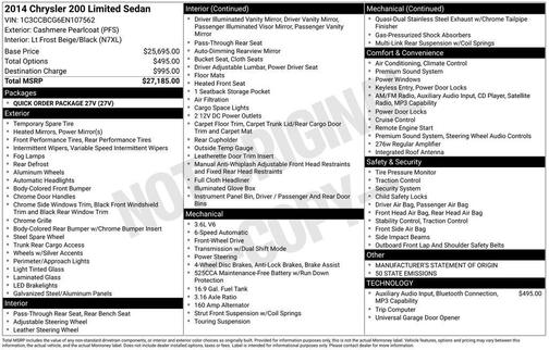 Beige / Tan 2014 Chrysler 200 Limited