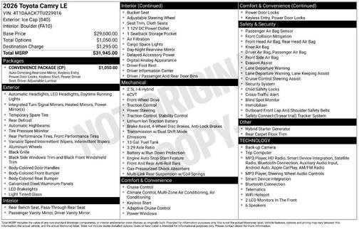 Ice Cap 2026 Toyota Camry LE