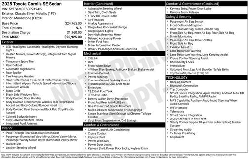 Classic Silver Metallic 2025 Toyota Corolla SE