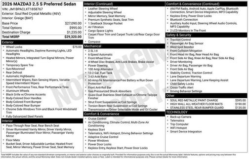 2026 Mazda Mazda3 FWD w/Preferred Package
