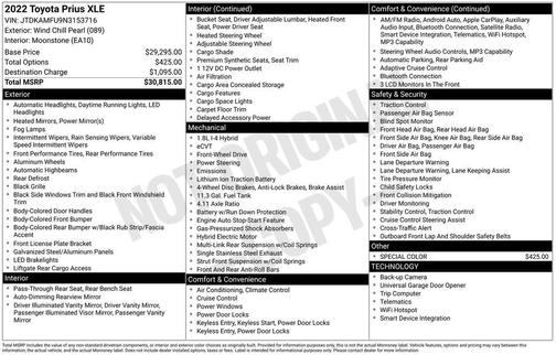 Pearl 2022 Toyota Prius XLE