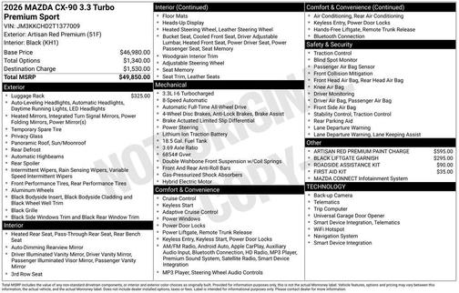 2026 Mazda CX-90 3.3 Turbo Premium Sport