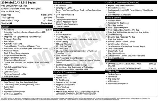 Snowflake White Pearl 2026 Mazda Mazda3 2.5 S