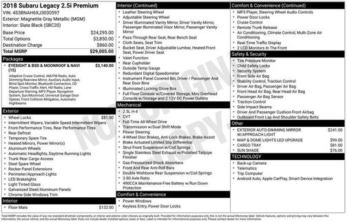 2018 Subaru Legacy 2.5i Premium